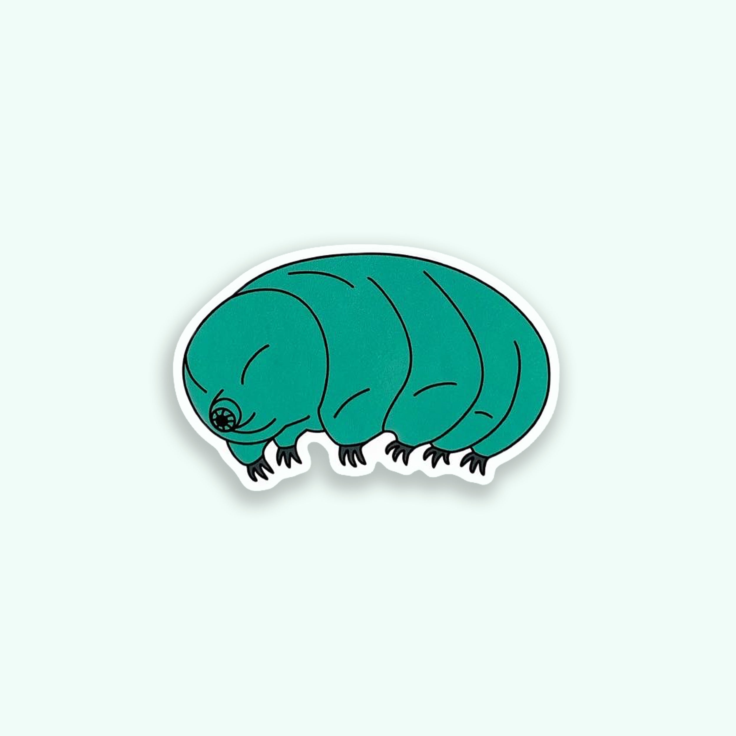 Tardigrade colourful vinyl sticker on green background
