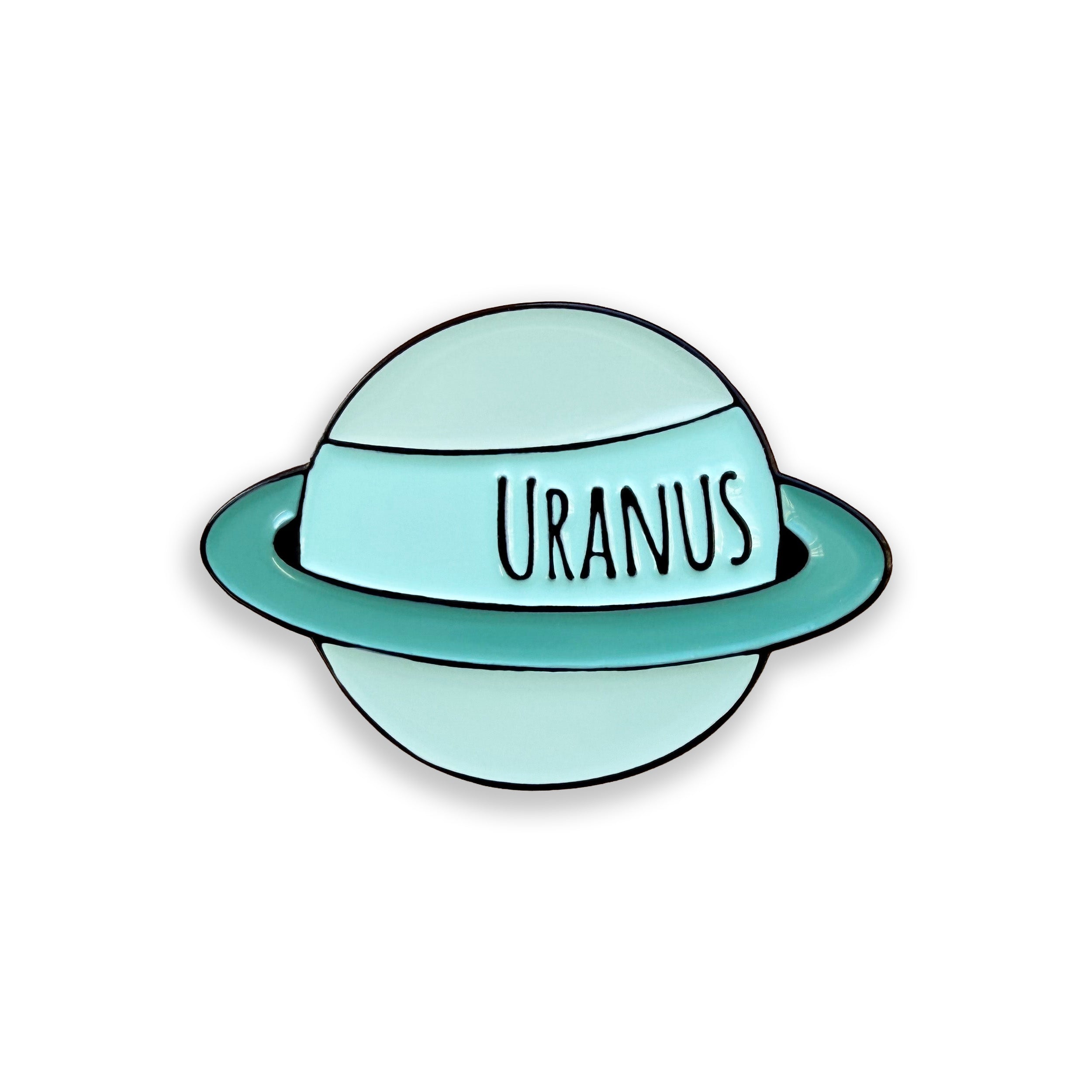 Uranus teal enamel pin badge on white background