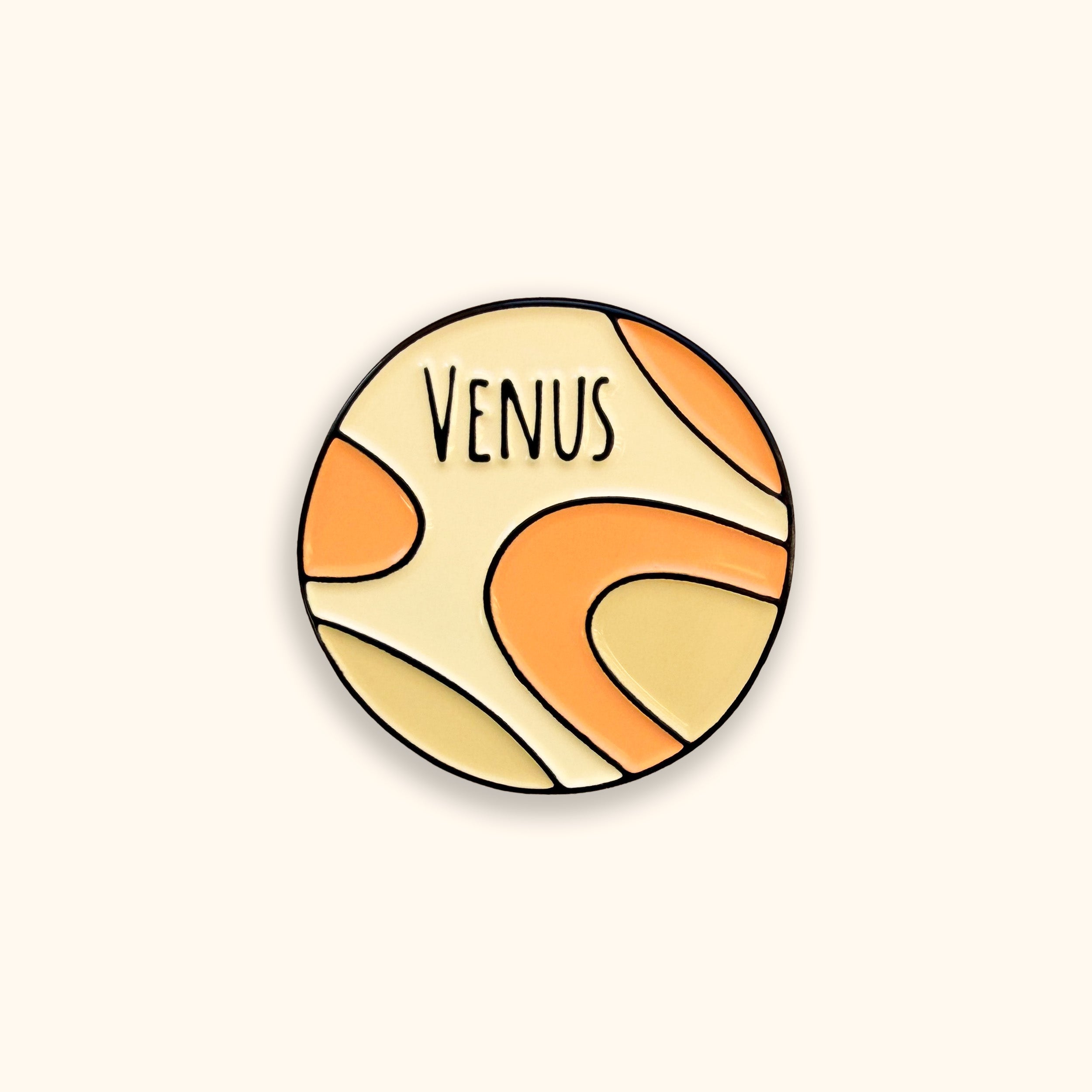 Venus orange enamel pin badge on orange background