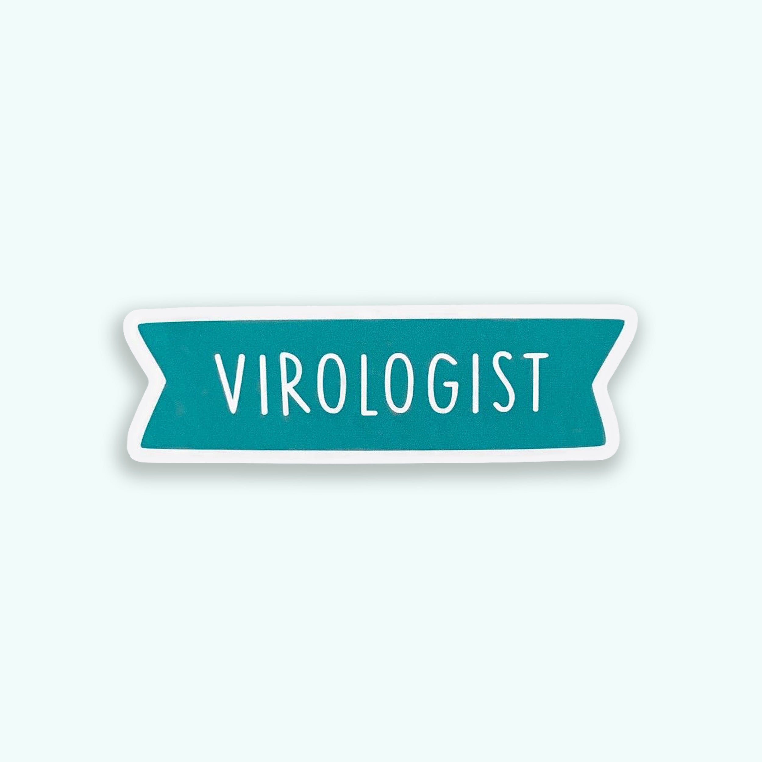 Teal banner with 'Virologist' text on a green background