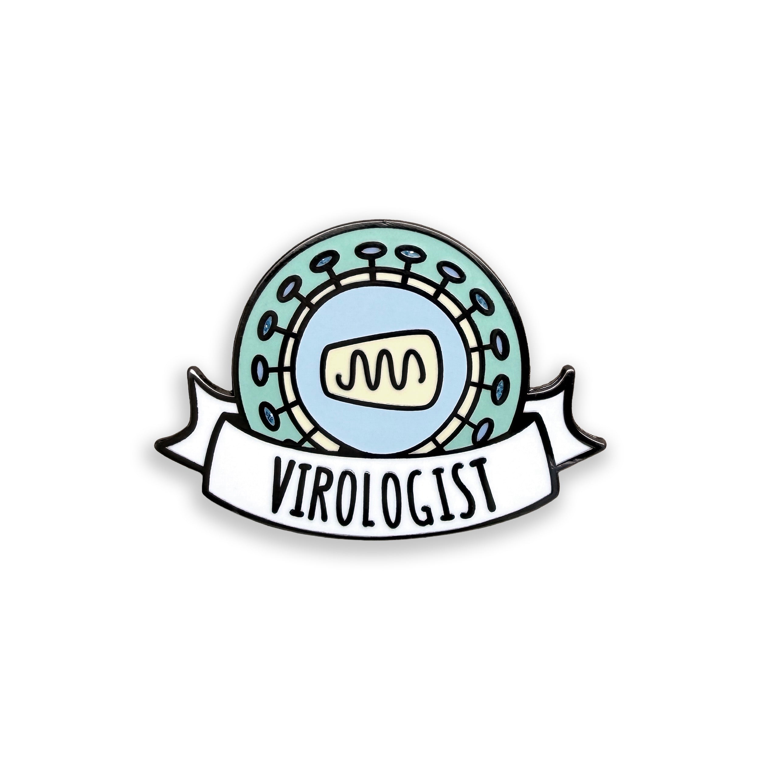 Pin with virology design and 'Virologist' text on a white background