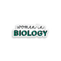 Sticker with 'women in BIOLOGY' text on a white background