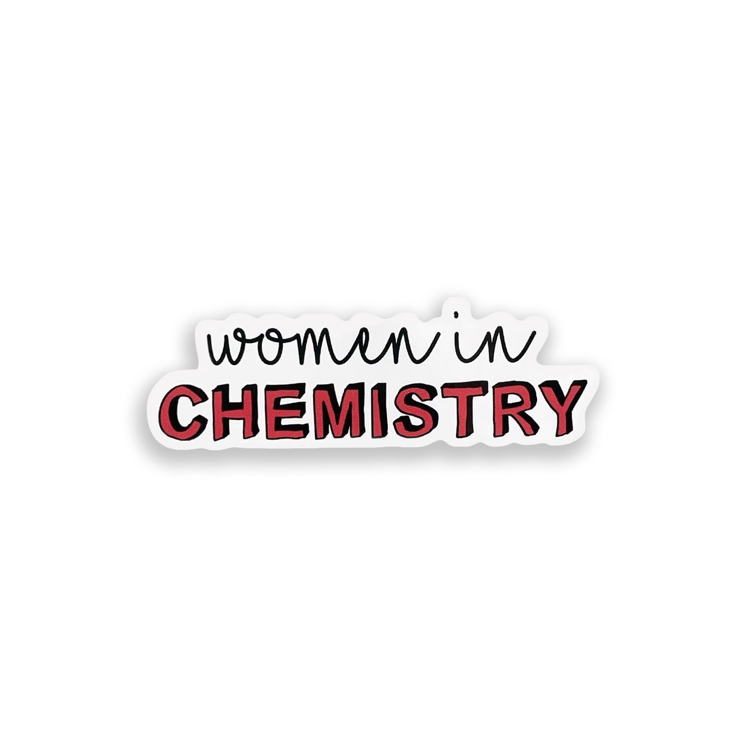 Women in Chemistry colourful vinyl sticker on white background