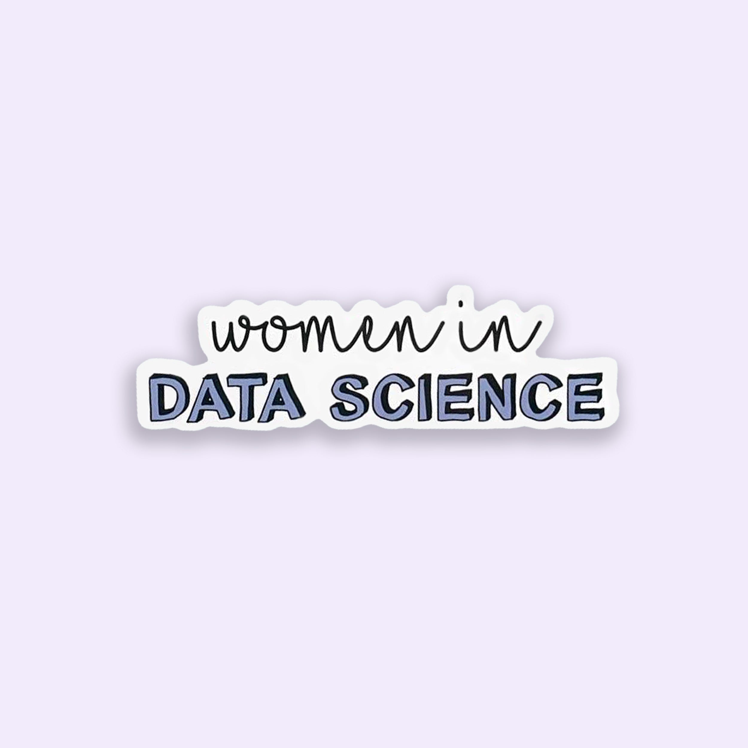 Women in Data Science colourful vinyl sticker on purple background