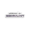 Sticker with 'women in IMMUNOLOGY' text on a white background