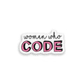 Sticker with 'women who CODE' text on a white background
